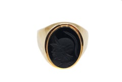 Black Onyx Intaglio Yellow Gold Signet Ring