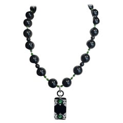 Black Onyx, Jade, and Diamond Necklace Enhancer in 18k White Gold