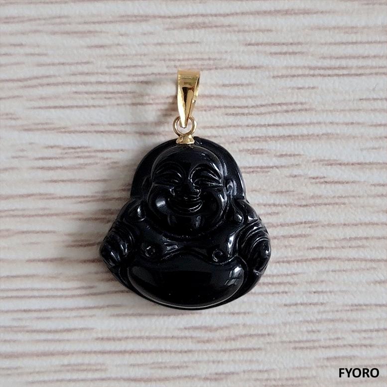 Black Onyx Laughing Buddha Pendant (With 14K Yellow Gold) For Sale 6