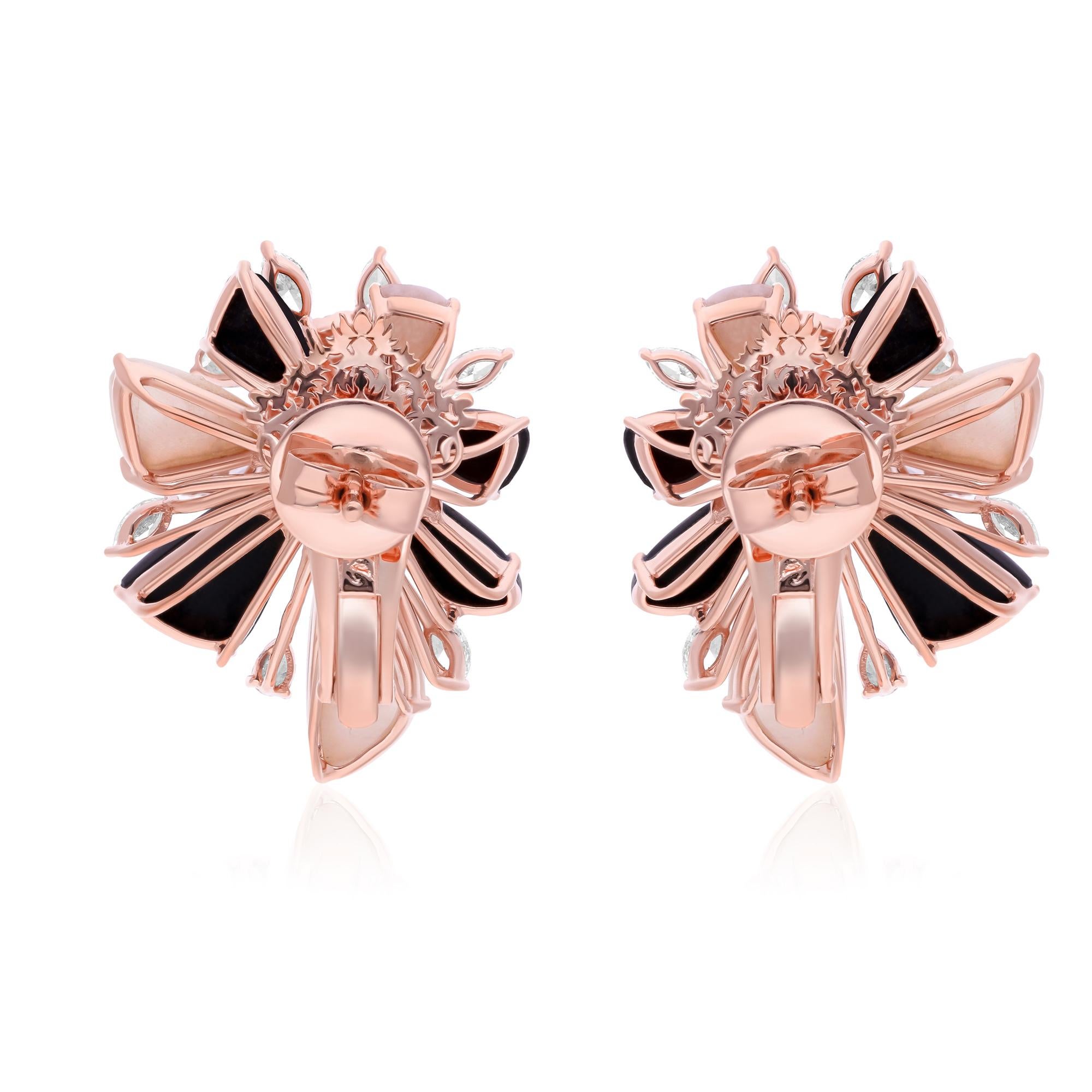 Donna Orecchini in oro rosa 14 carati con gemma Madreperla Onice Nera SI/H Diamante in vendita