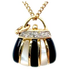 Colgante Onix Negro Madreperla Colgante Bolso Oro Amarillo 14K