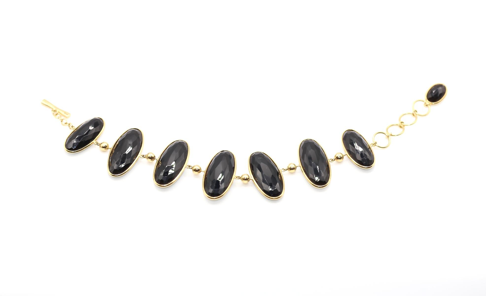 Schwarzer Onyx  Perlmutt Toggle Doppelseitiges Perlmutt-Armband 18K  Gold, 1970 (Ovalschliff) im Angebot