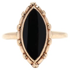 Black Onyx Navette Ring, 10K Yellow Gold, Ring Size 5.75, Black Onyx Marquise 