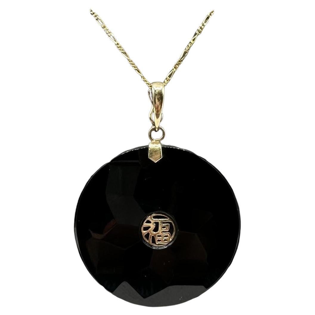 Black Onyx Necklace in 10kt Yellow Gold – Enhancer Bail, 18in, New For Sale