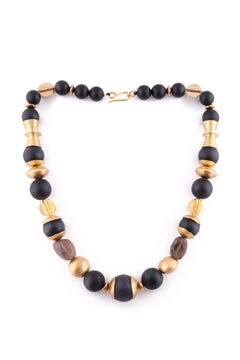 Black Onyx Necklace in 24k Vermeil Gold & Smoke Quartz by Katerina Makriyianni