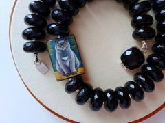 Black Onyx Necklace With Hand Painted Bead Agate