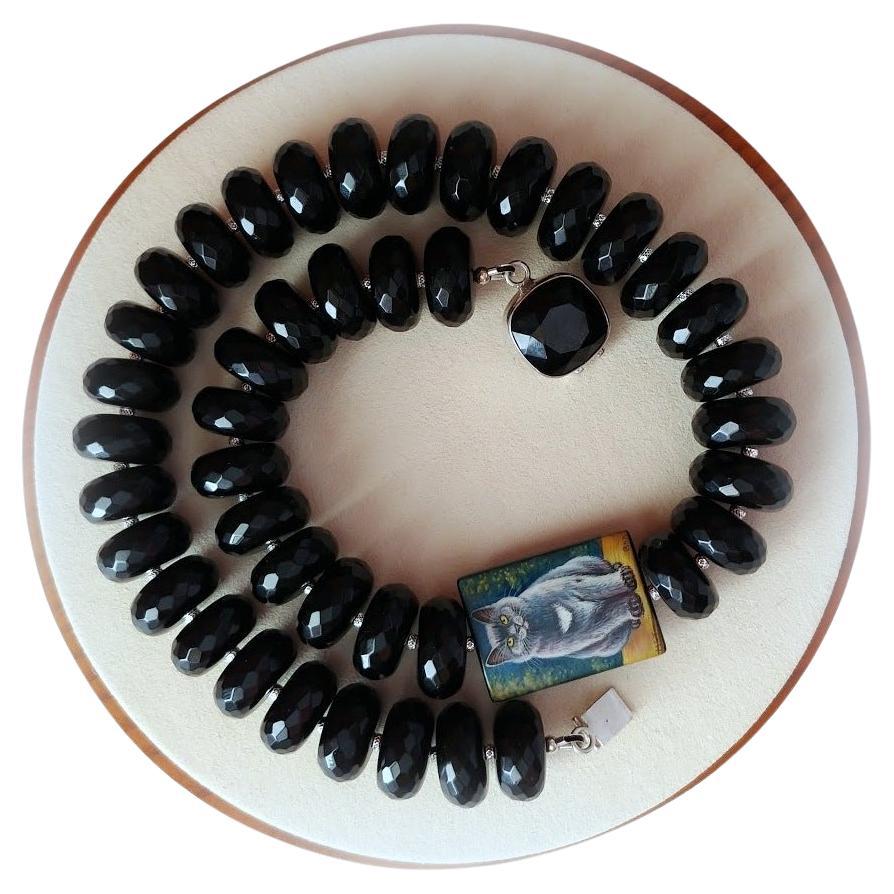 Halskette aus schwarzem Onyx mit handbemalter Perlen-Achat