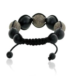 Black Onyx & Pave Diamond Beaded Macrame Bracelet