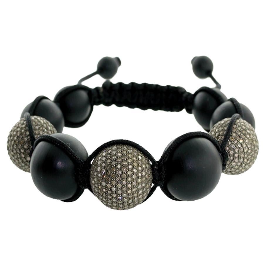 Schwarzer Onyx & Pave Diamant Perlen Makramee-Armband
