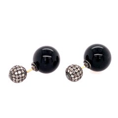 Black Onyx & Pave Diamond Tunnel Earring Made In Gold & Silver