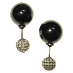 Black Onyx & Pave Diamond Tunnel Earring Made In Gold & Silver