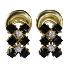 Black Onyx Pearl Checkered French Clip Earrings