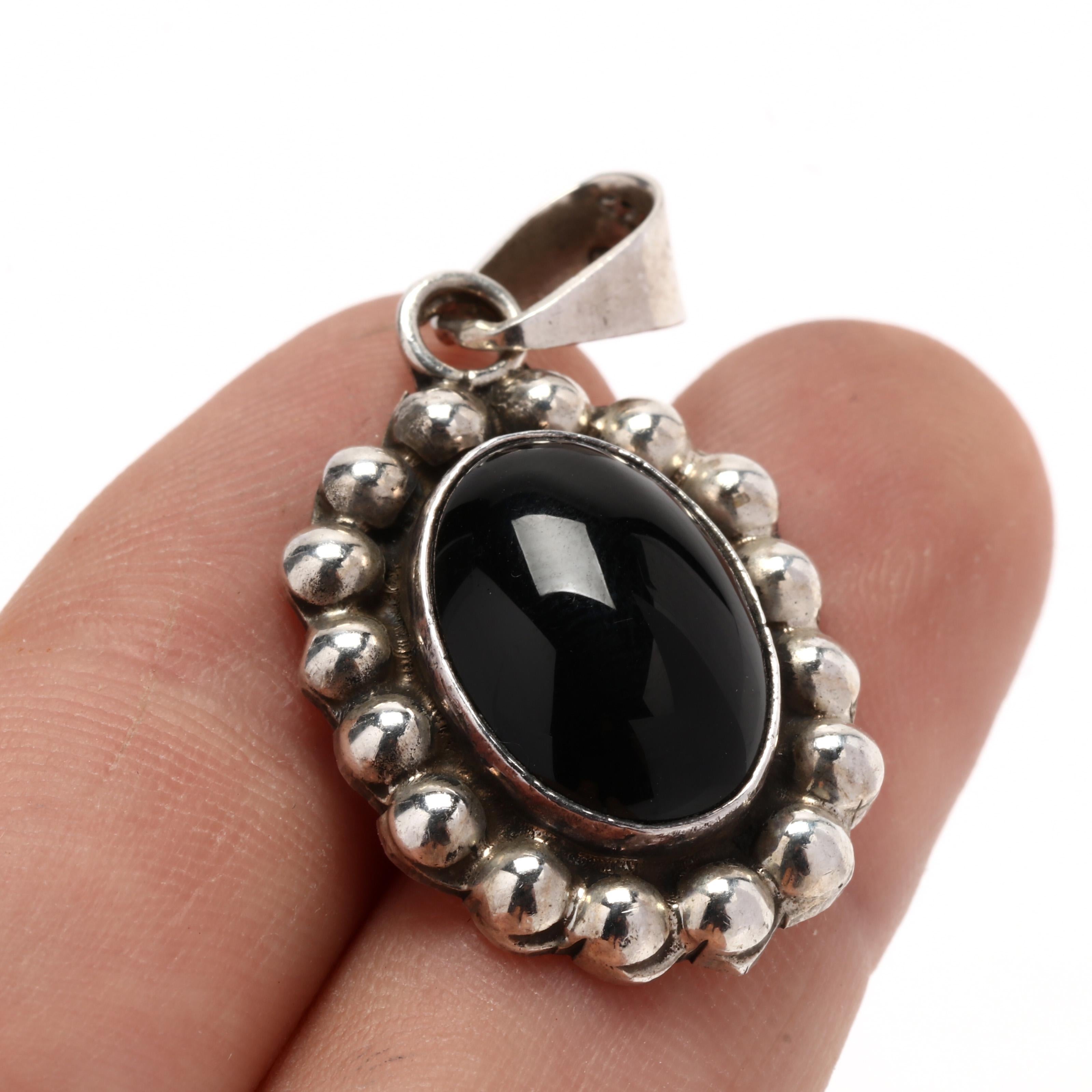 Black Onyx Pendant, Sterling Silver, Simple Pendant In Good Condition In McLeansville, NC