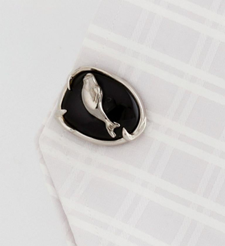 Contemporary Black Onyx Platinum Arctic Sea Cufflinks by John Landrum Bryant For Sale