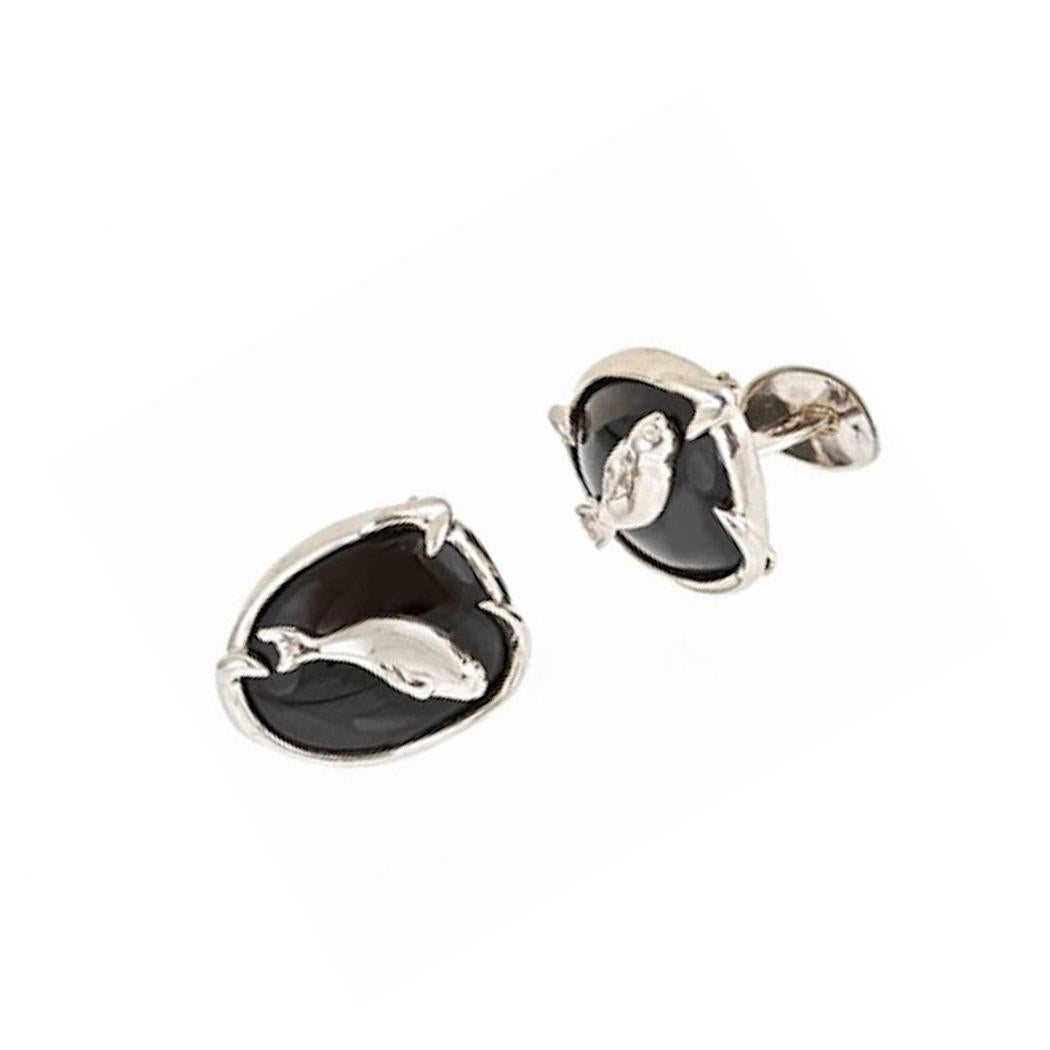 Black Onyx Platinum Arctic Sea Cufflinks by John Landrum Bryant In New Condition For Sale In New York, NY