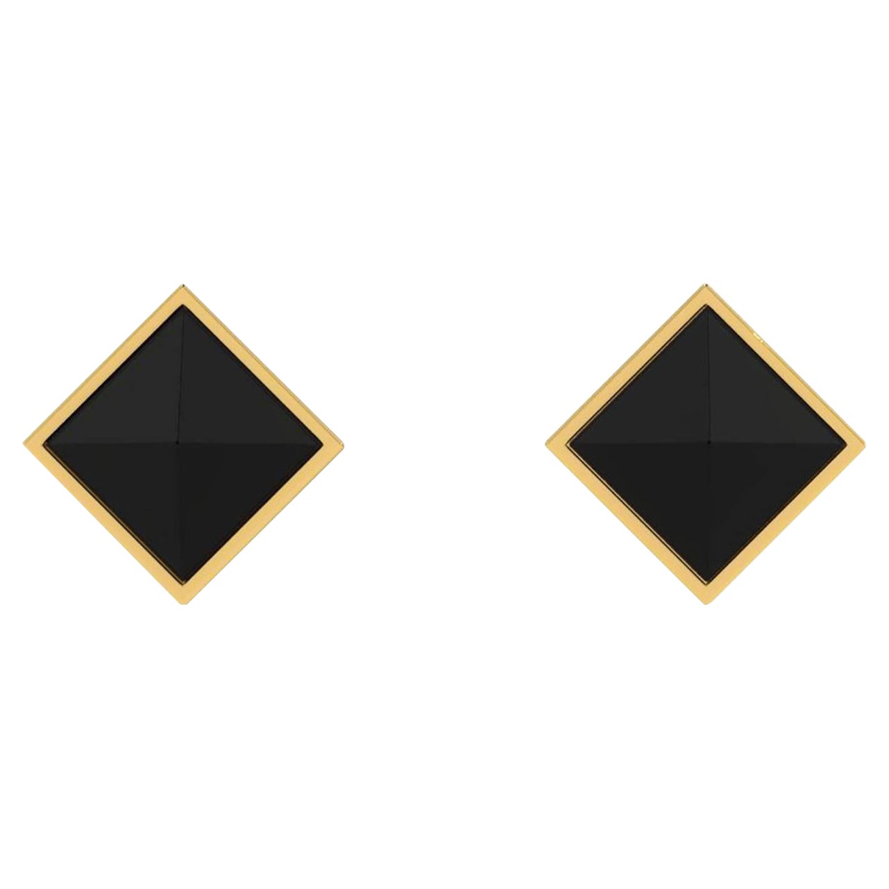 Black Onyx Pyramids 18 Karat Yellow Gold Stud Earrings For Sale