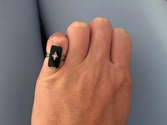 Black Onyx Rectangle Diamond Ring 14K White Gold