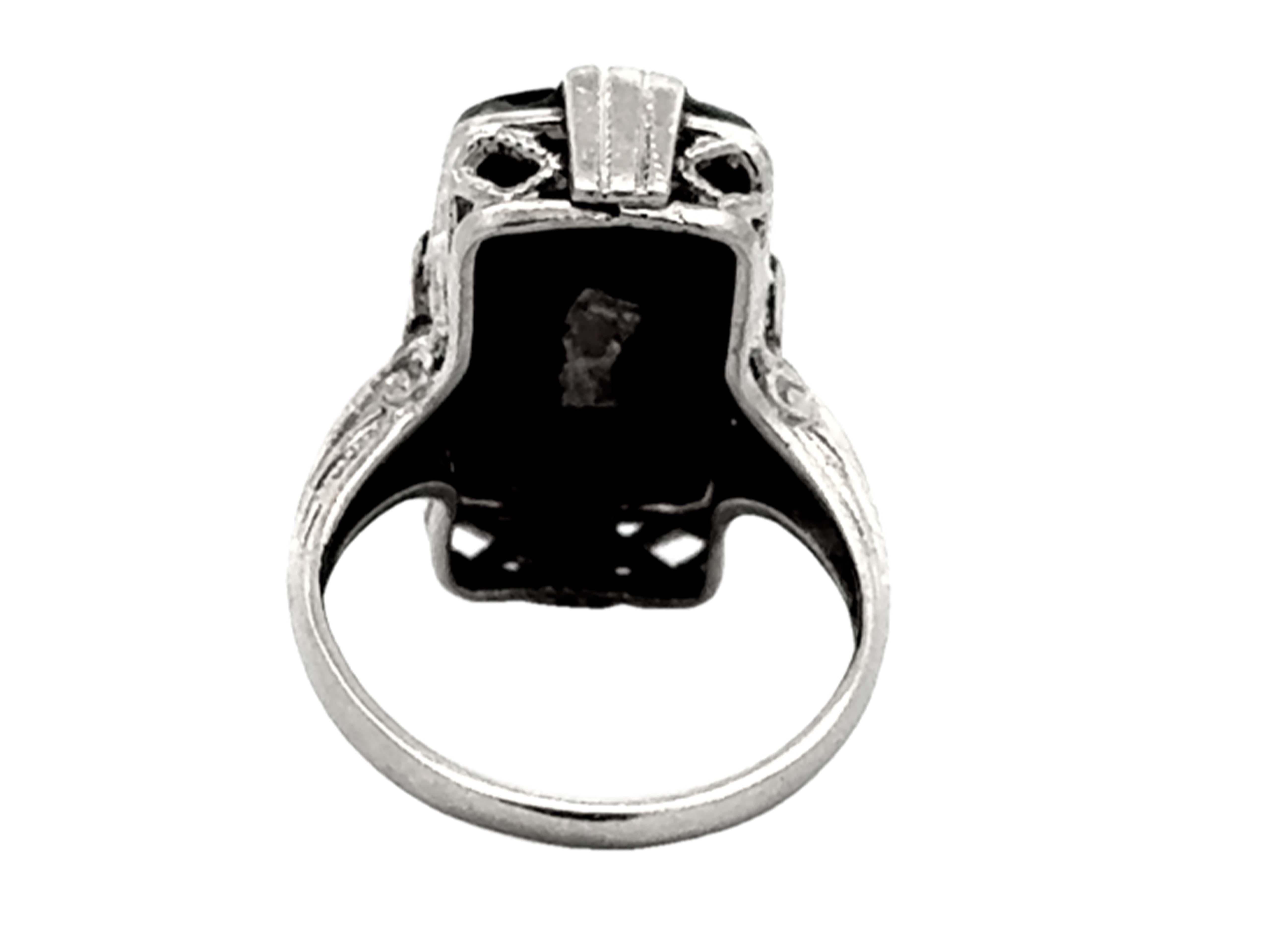 Black Onyx Rectangle Diamond Ring 14K White Gold For Sale 1