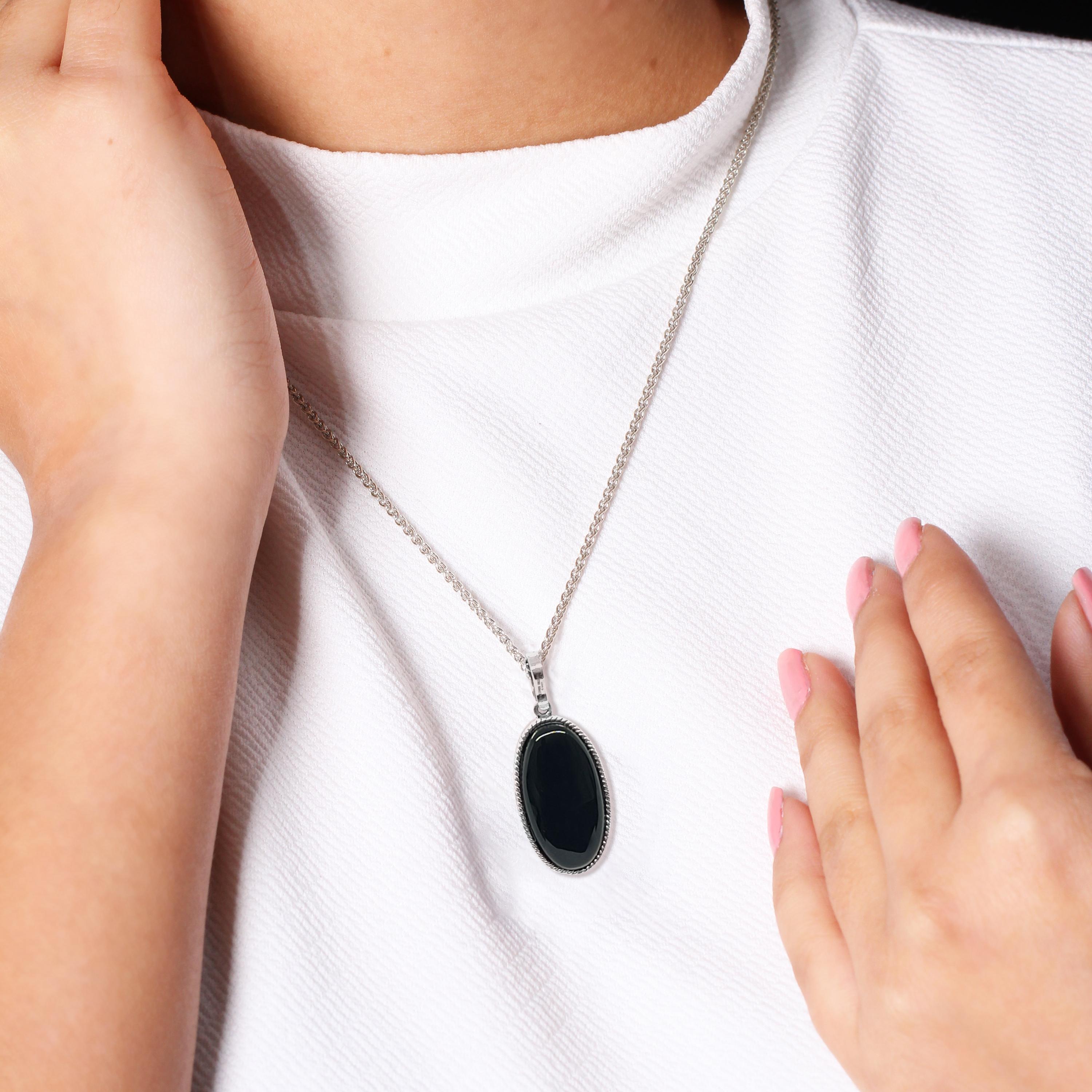 Cabochon Black Onyx Reversible Necklace In Sterling Silver For Sale