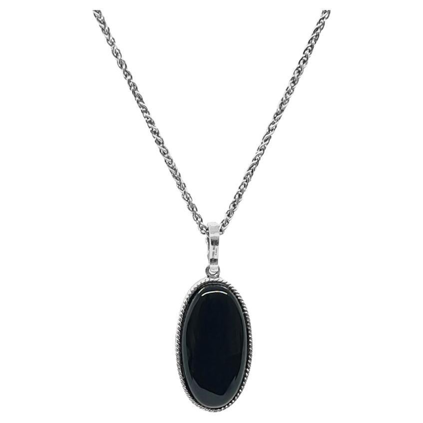 Black Onyx Reversible Necklace In Sterling Silver For Sale