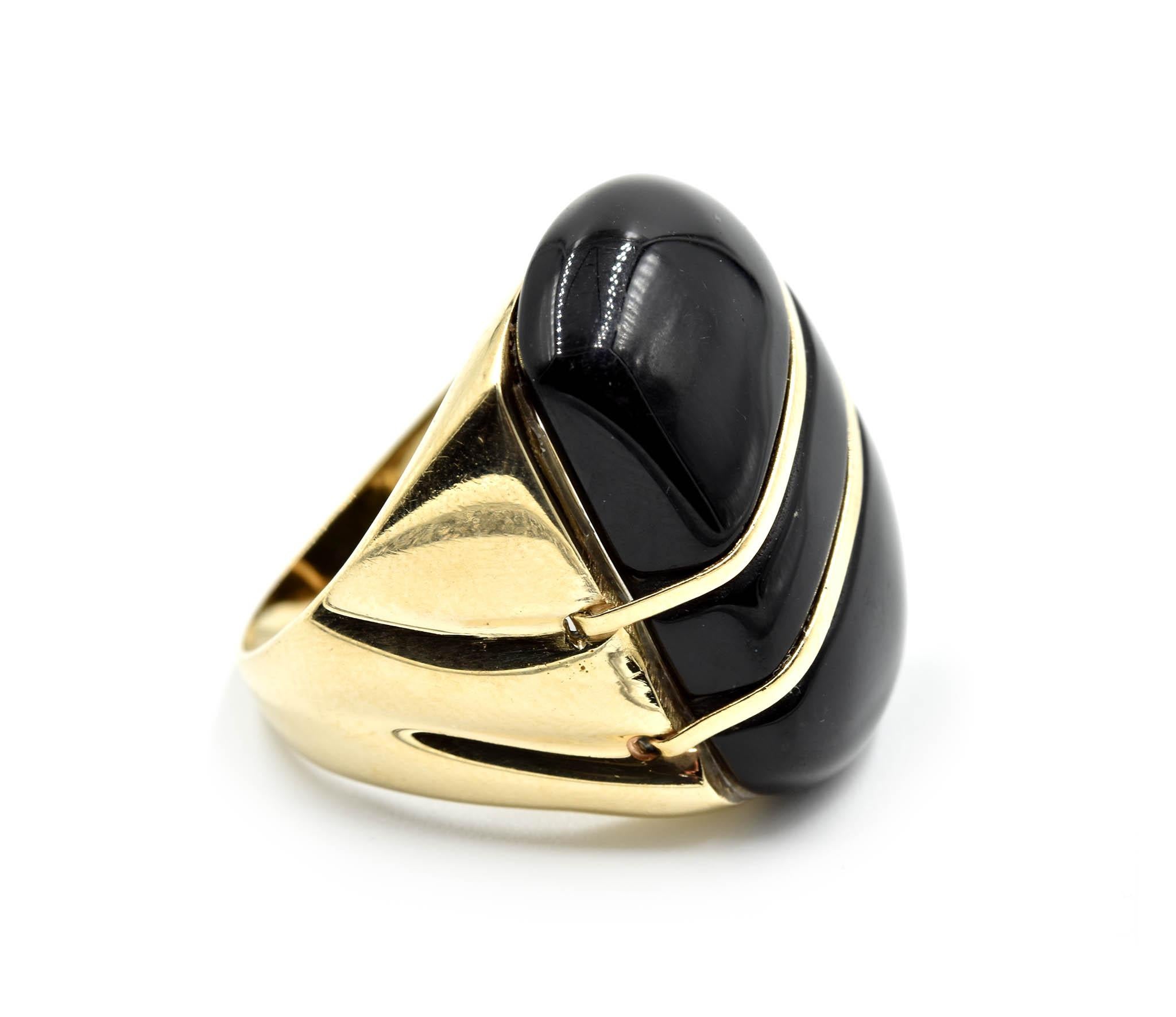Modern Black Onyx Ring 14 Karat Yellow Gold