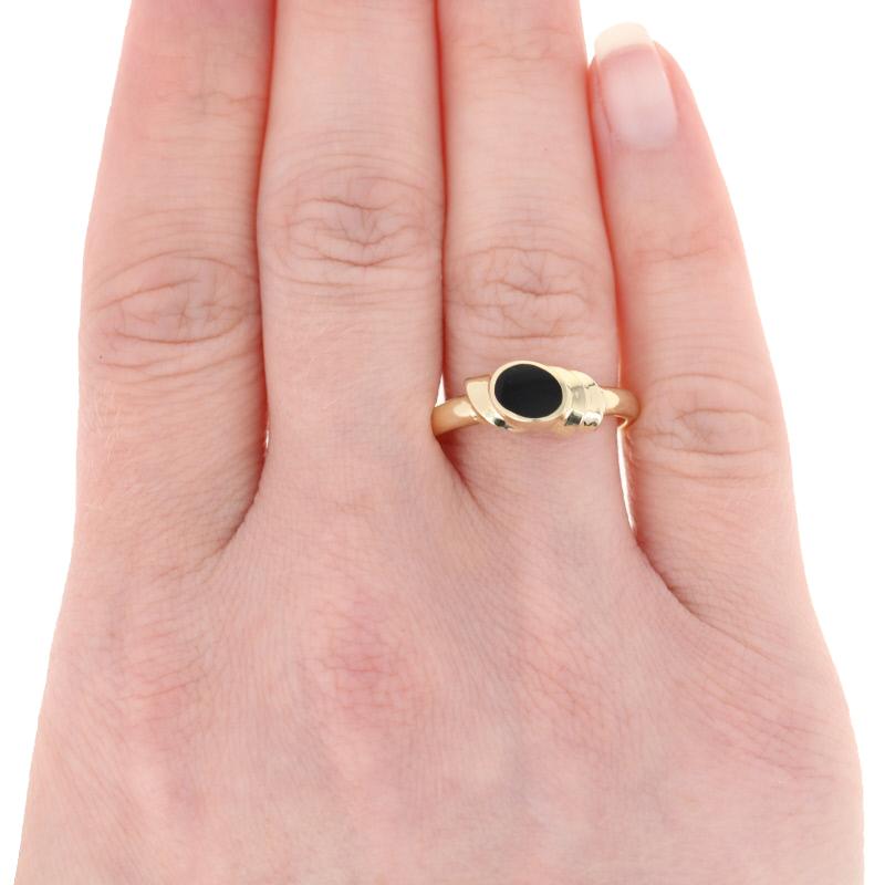 Mixed Cut Black Onyx Ring, 14k Yellow Gold Solitaire