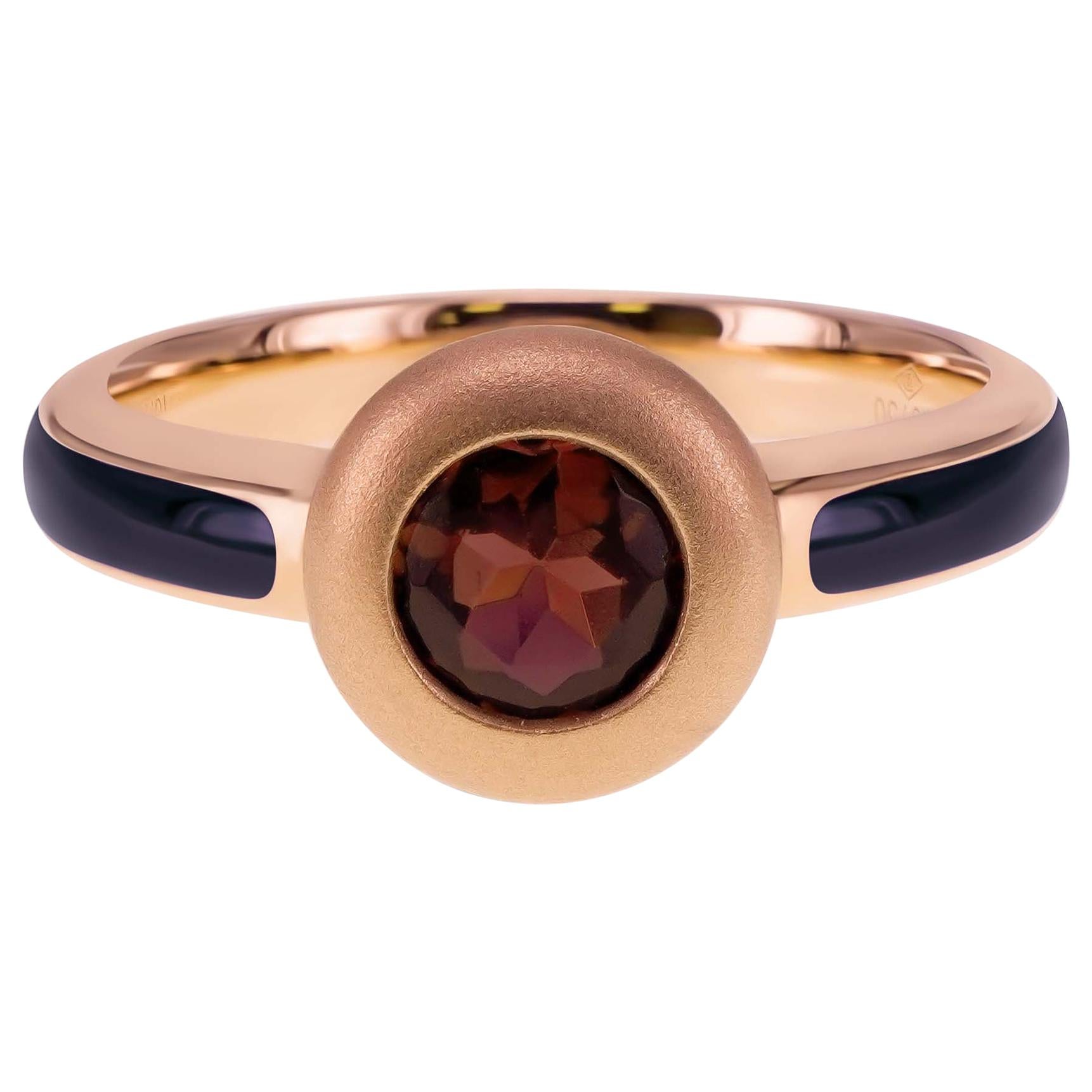 Jeune bague en or 18 carats, onyx noir et tourmaline rose brillante ronde