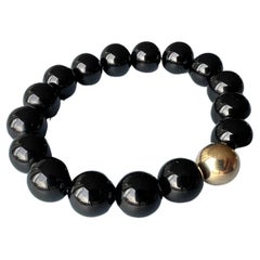 Black Onyx Semi Precious Bead Bracelet Gold Filled Unisex