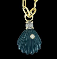 Black Onyx Shell Pendant with Diamond, Spinel & 14k Gold