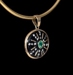 Black Onyx SOL Pendant with Emerald, Diamonds & 14k Gold Sun Rays