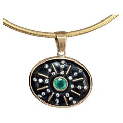 Black Onyx SOL Pendant with Emerald, Diamonds & 14k Gold Sun Rays
