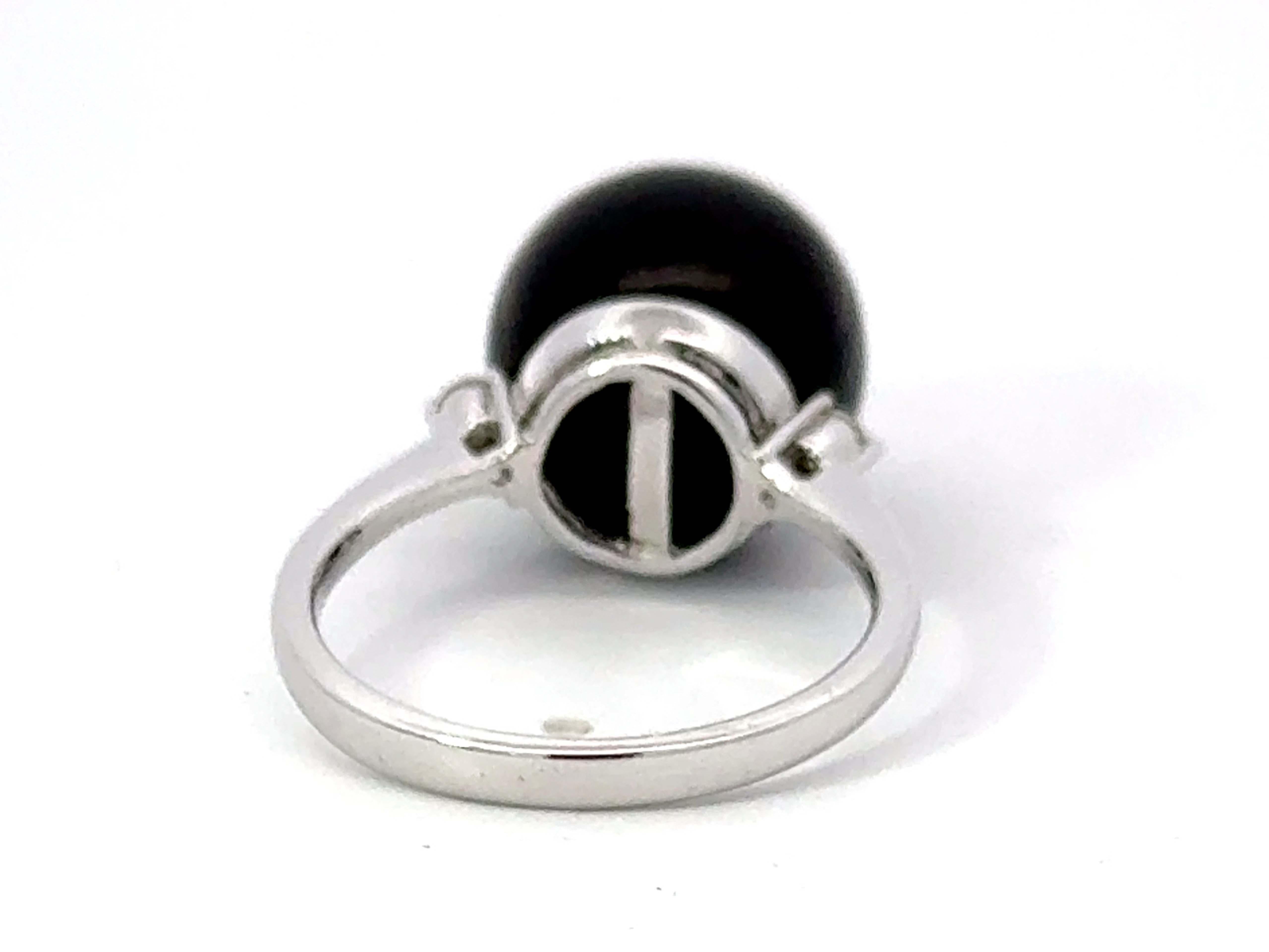 Black Onyx Sphere and Diamond Ring 14K White Gold For Sale 1