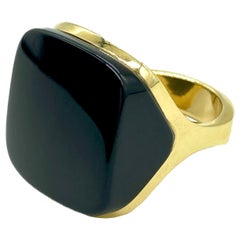 Vintage Black Onyx Square and Yellow Gold Ring