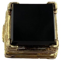 Vintage Black Onyx Square Yellow Gold Ring 
