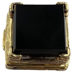 Black Onyx Square 14k Yellow Gold Ring By Goldmaster Circa 1970