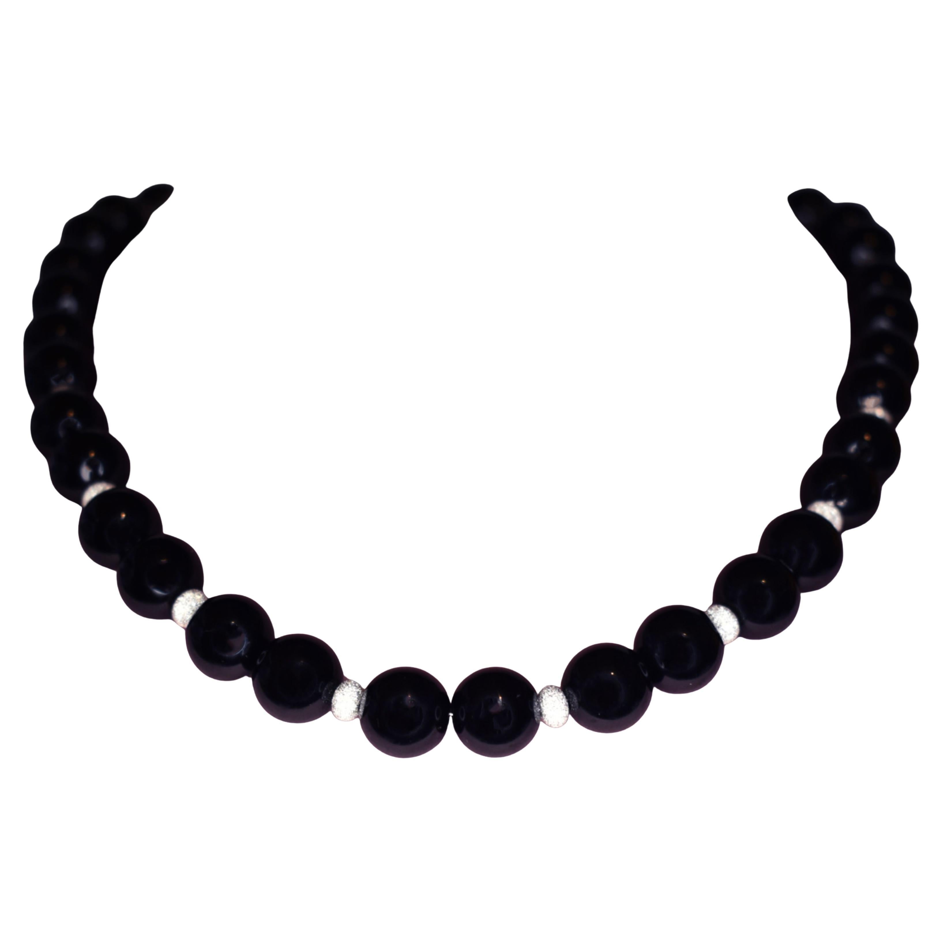 Black Onyx & Sterling Silver Beaded Necklace