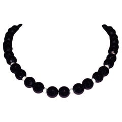 Black Onyx & Sterling Silver Beaded Necklace
