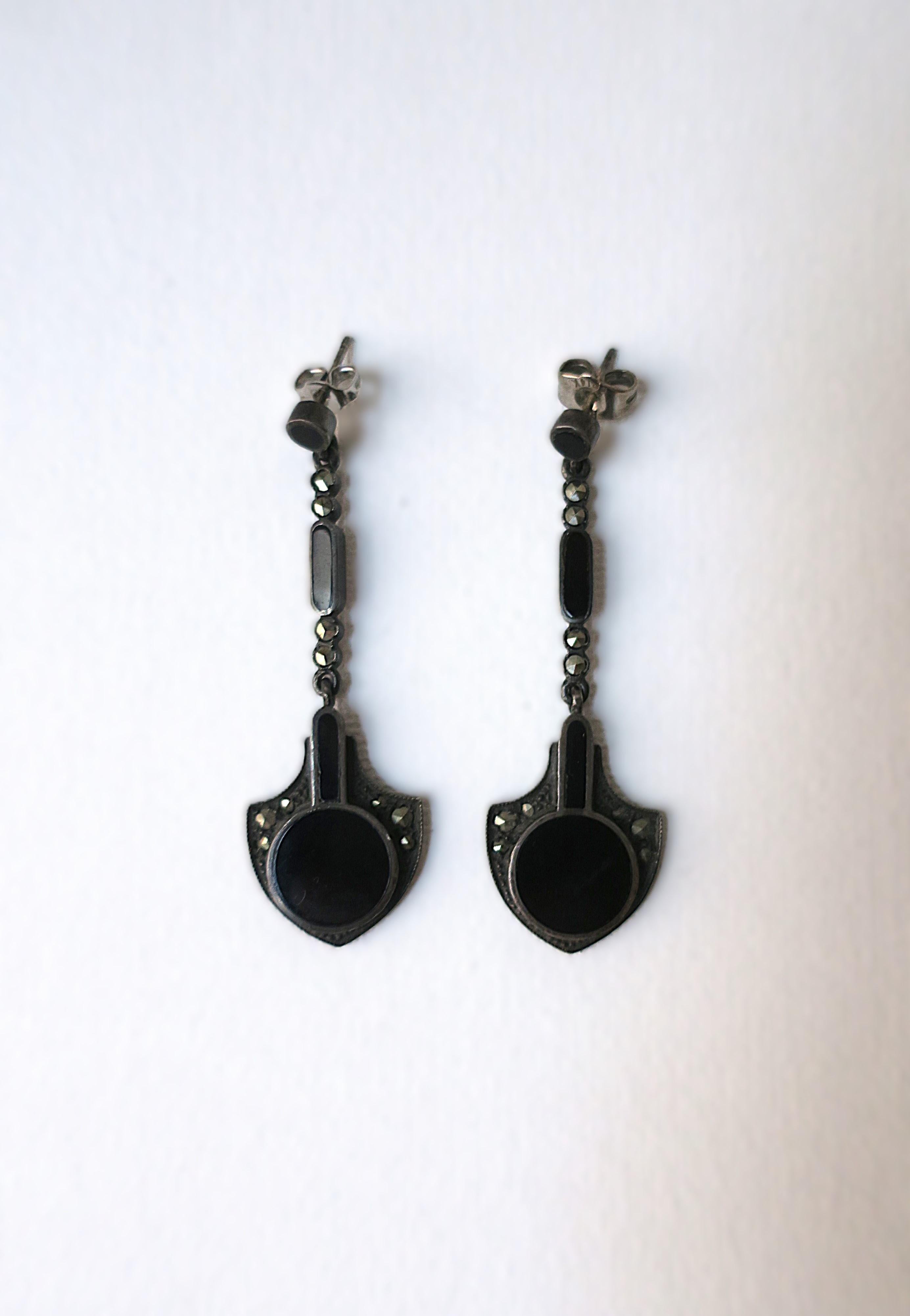 Black Onyx Sterling Silver Dangle Earrings In Good Condition For Sale In New York, NY