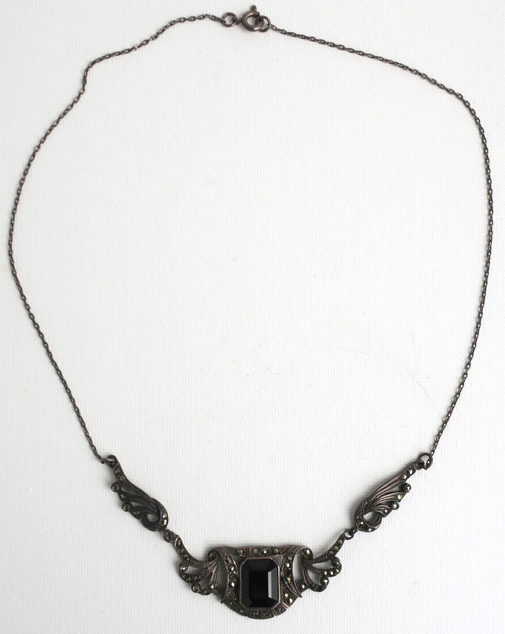Black Onyx Sterling Silver Necklace In Excellent Condition For Sale In New York, NY