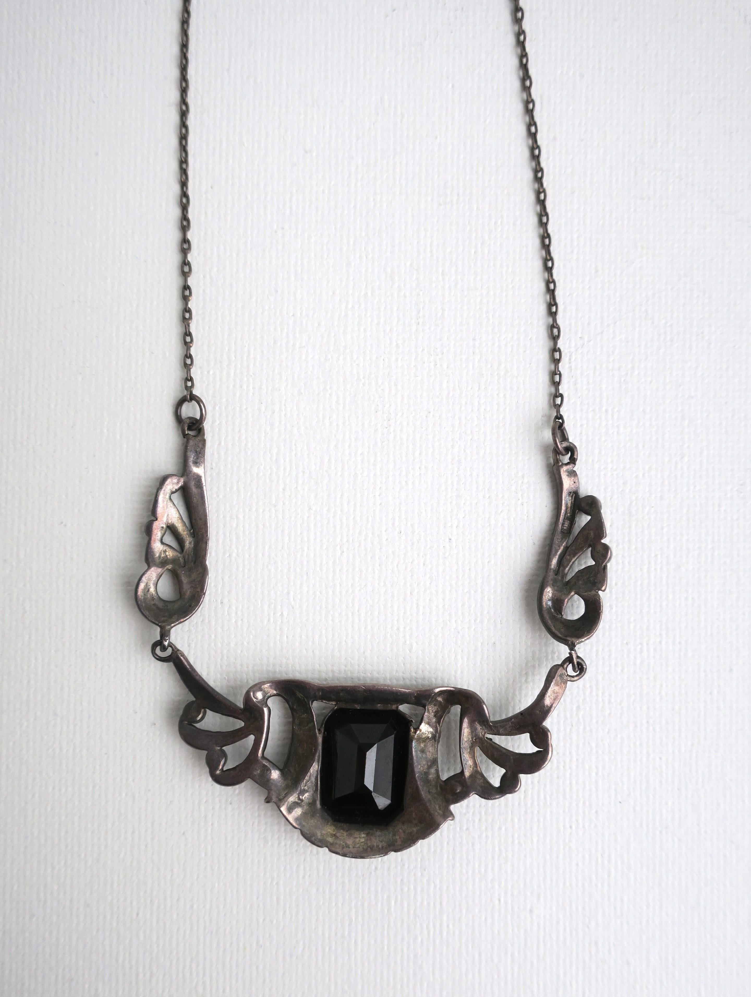 Black Onyx Sterling Silver Necklace For Sale 3
