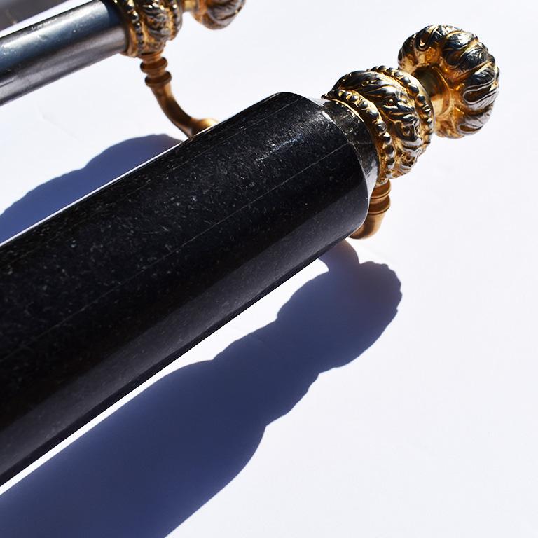 Neoclassical Black Onyx Stone Shower Door Handle Bar Pulls Vintage Sherle Wagner, circa 1970s