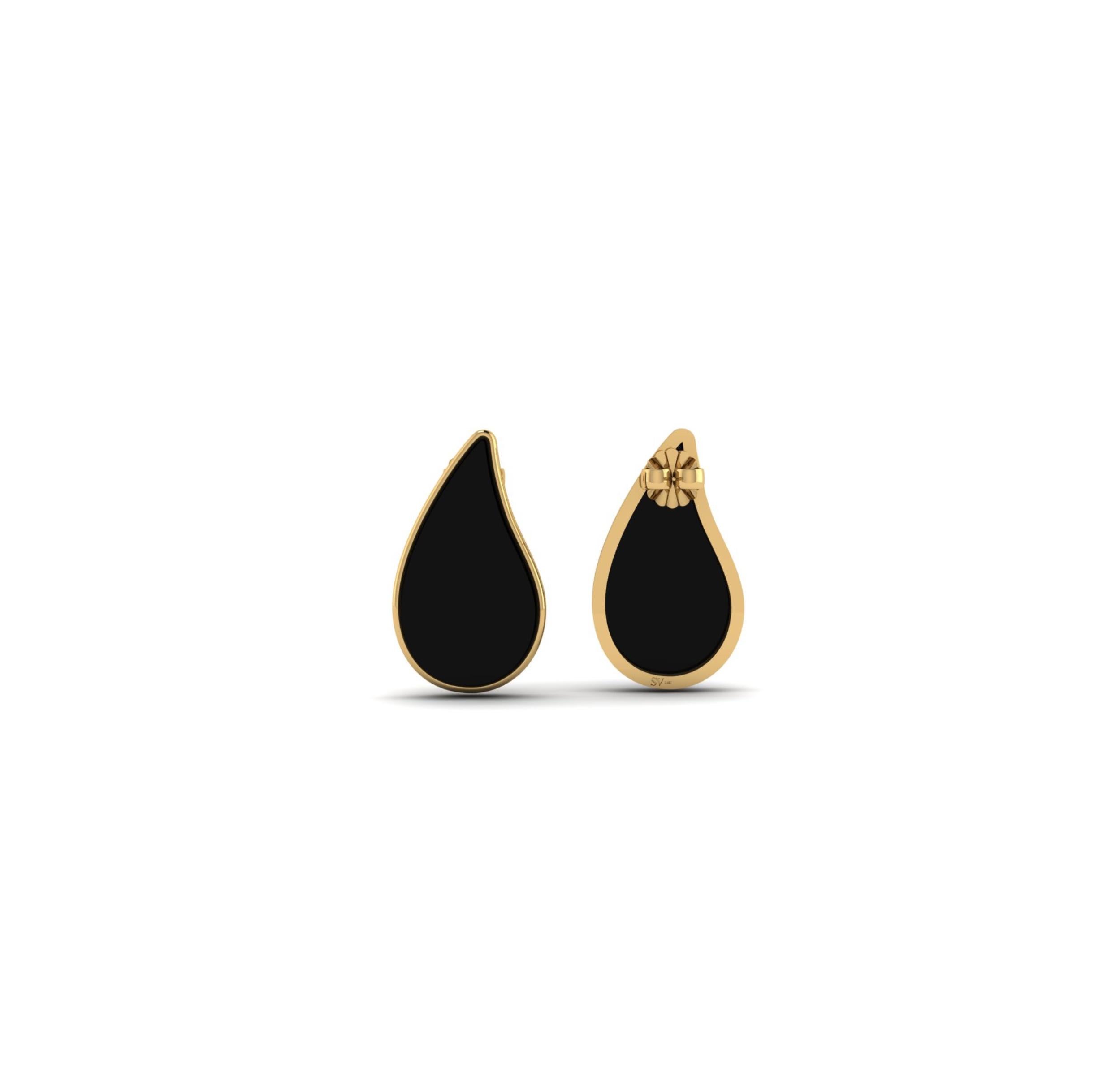 Contemporary Black Onyx Teardrop and 14k Earrings For Sale