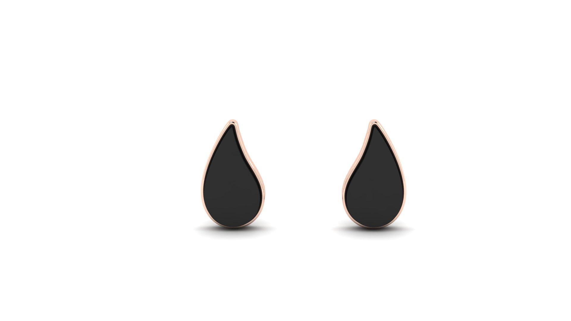 Uncut Black Onyx Teardrop and 14k Earrings For Sale