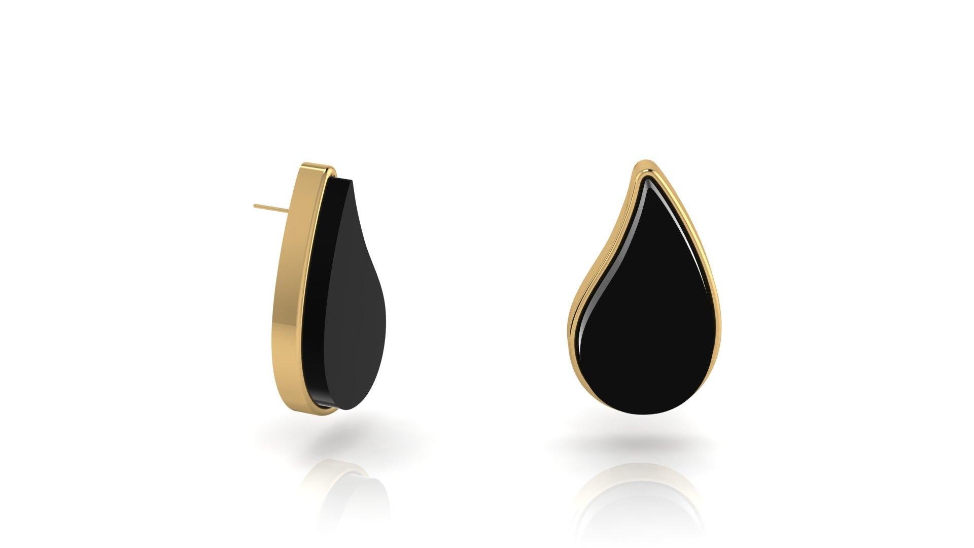 Black Onyx Teardrop and 14k Earrings In New Condition For Sale In Westport, CT