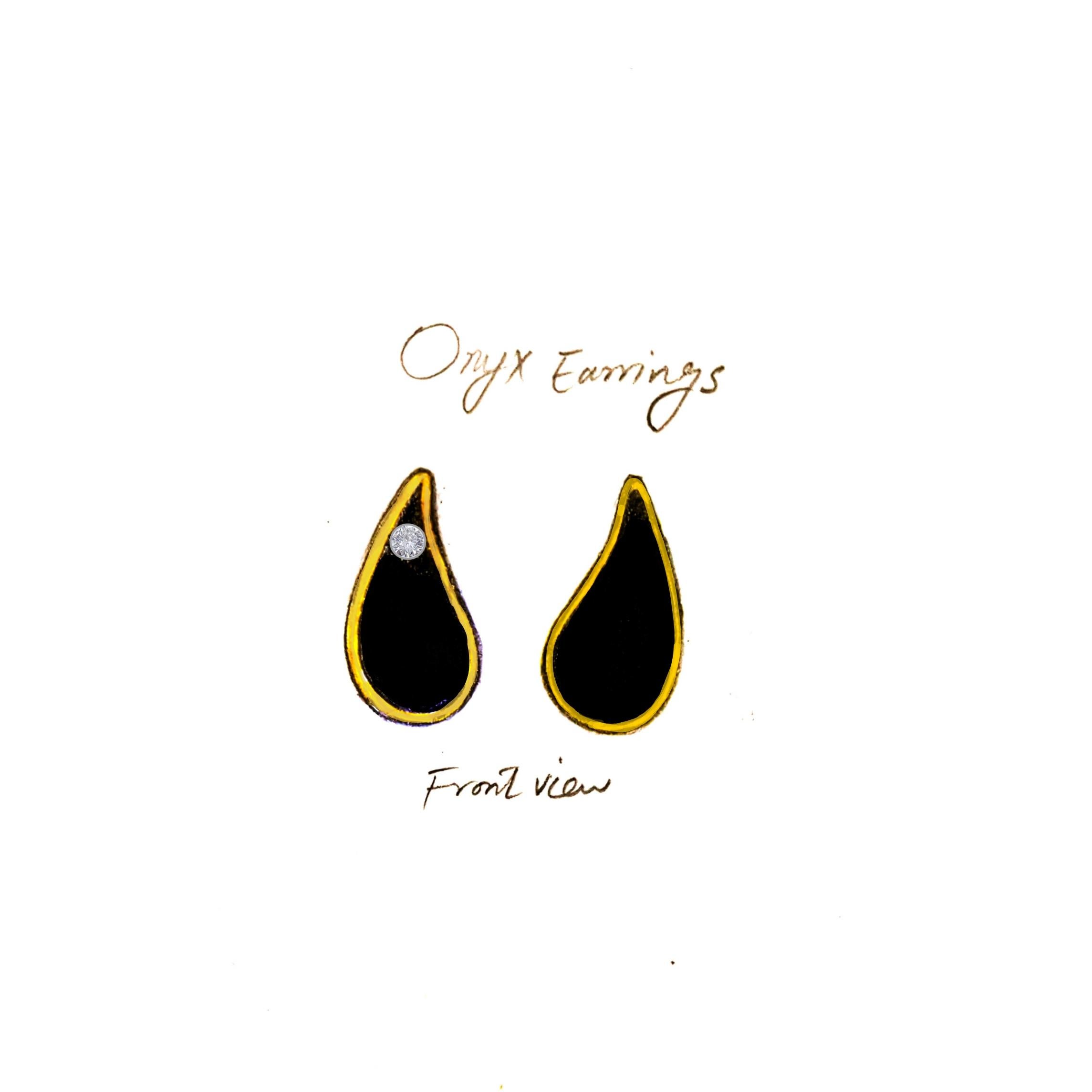 Black Onyx Teardrop and 14k Earrings For Sale 2