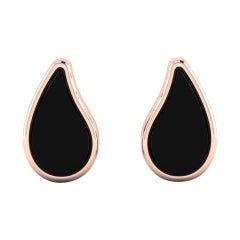Black Onyx Teardrop and Rose Gold Earrings
