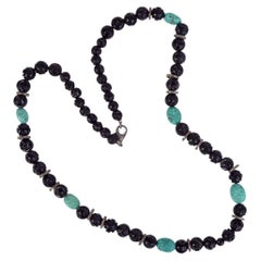 Collier d'onyx noir et de turquoise avec diamants