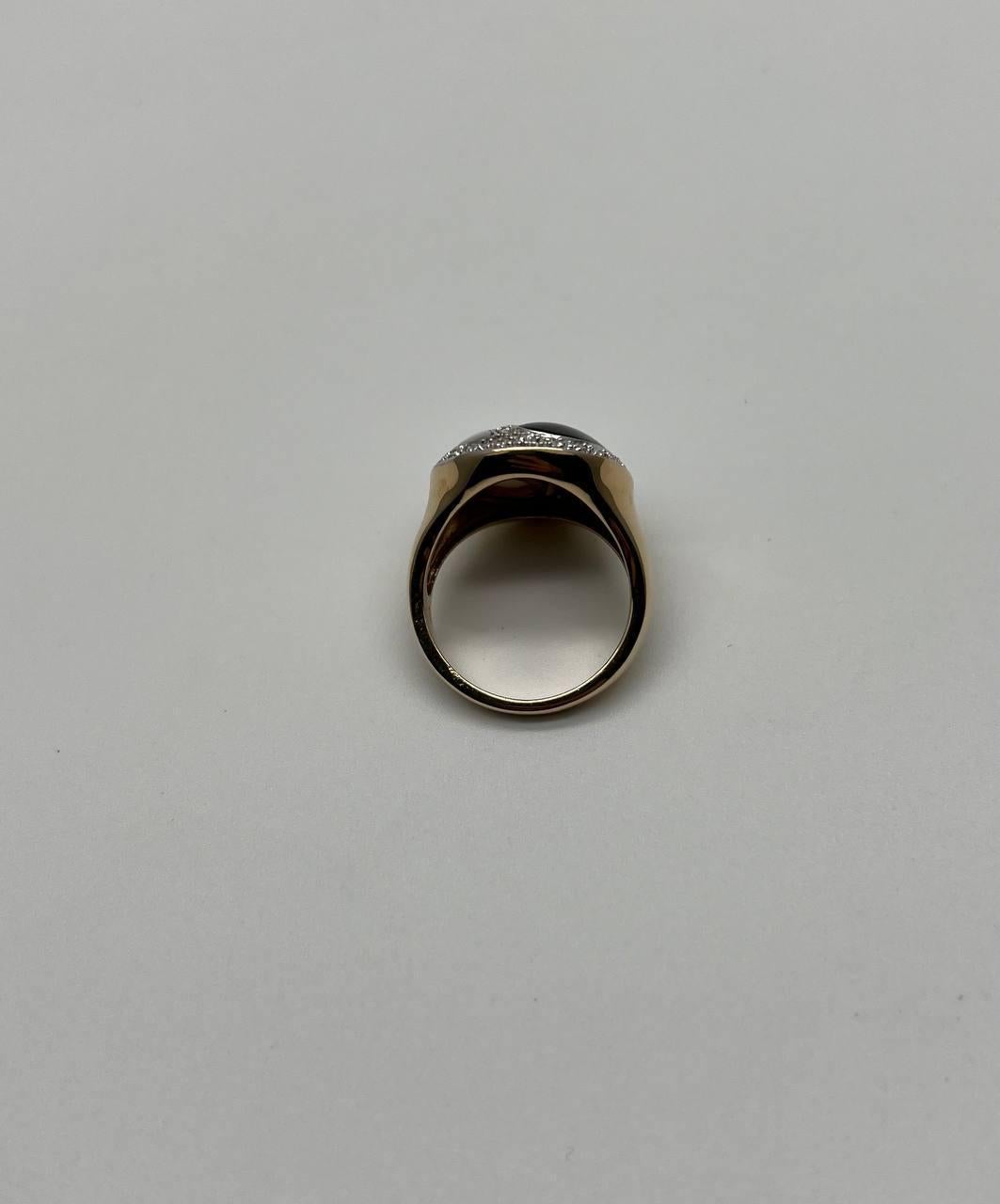 Black Onyx White Agate Yin Yang Motif White Diamond Halo 14K Gold Signet Ring For Sale 4
