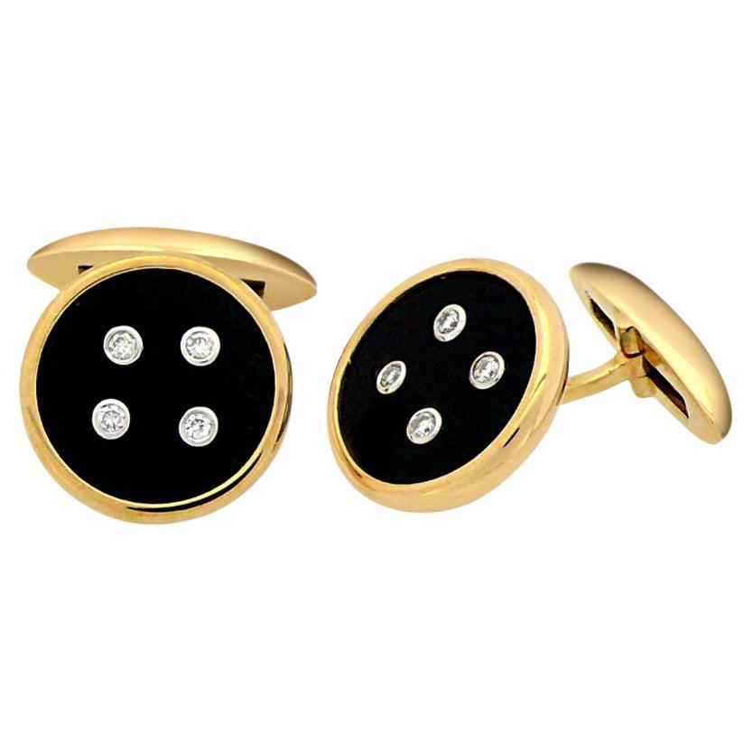 Manschettenknöpfe mit schwarzem Onyx und weißem Diamant aus 18K Gelbgold