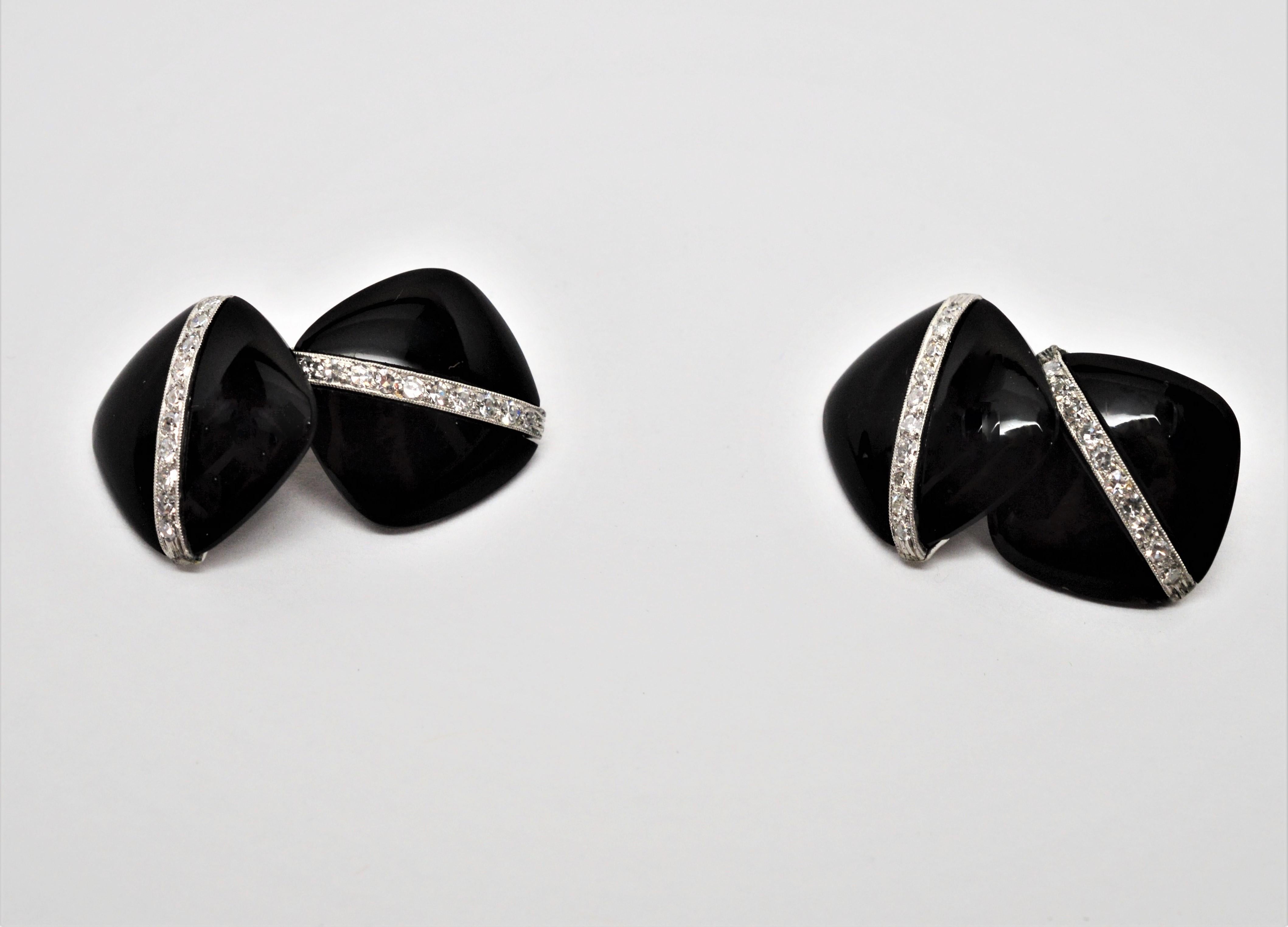 Black Onyx White Gold Diamond Cufflinks 1